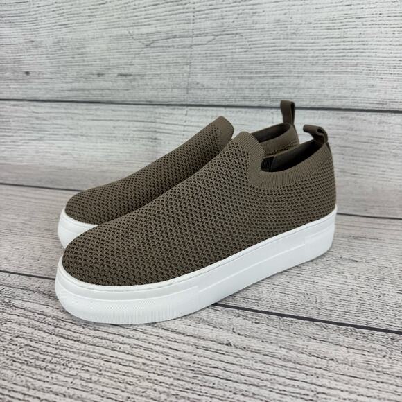 Deltan Women's Taupe Knit Carter Platform Stretch Slip On Sneakers Size 7.5 - Picture 2 of 12